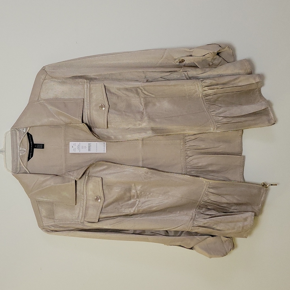 WHBM Tan Peplum Zip Front Jacket